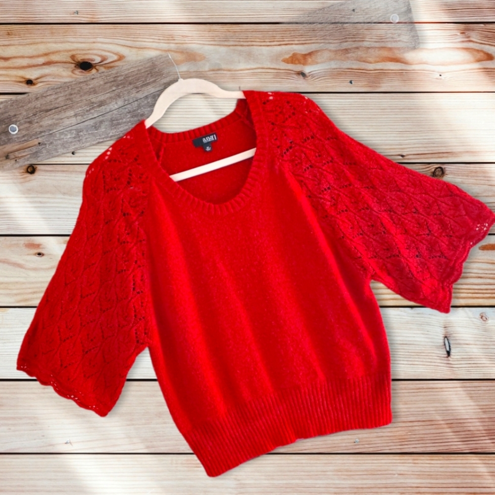 A.N.A. Open Weave 3/4 Kimono Sleeve Red Sweater 3X